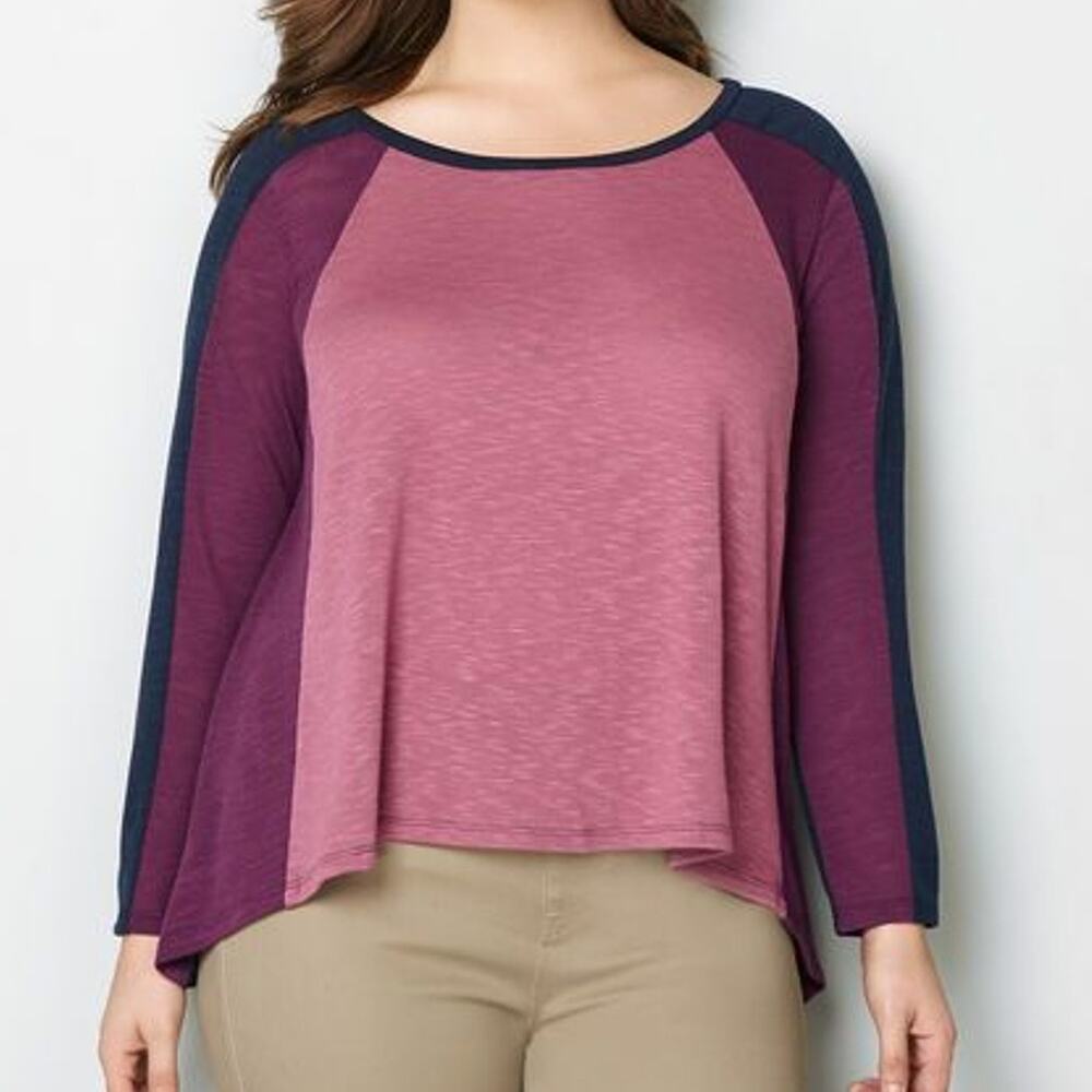 NWT Avenue Colorblock Pink Blue Sharkbite Hem Top Plus Size: 22/24 (3X)
